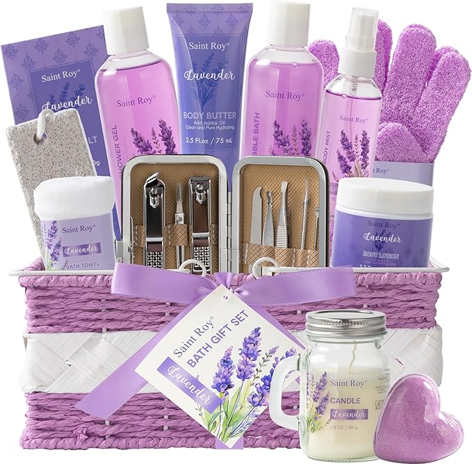 Mothers Day Gifts for Women, 21Pcs Spa Gifts for Women, Lavender Bath and Body Gift Basket, Spa Gifts for Woman Bath and Body Care Set, Relaxing Sets for Mom, Spa Kit, Birthday, Christmas, Anniversary