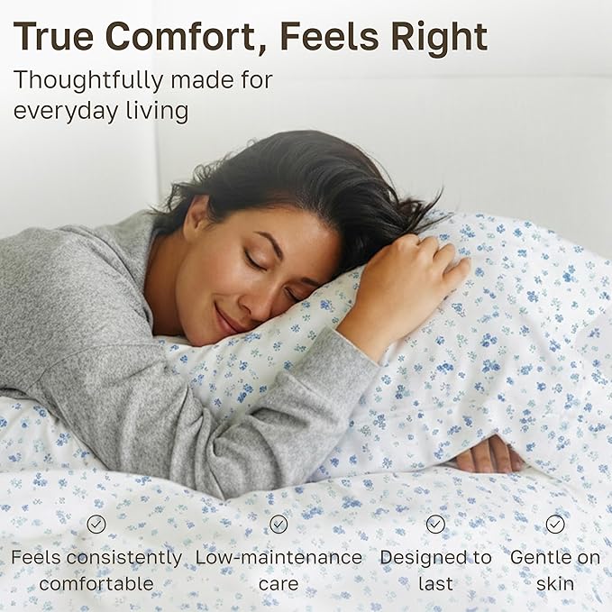 California Design Den Soft King Size 100% Cotton Sheet Sets, 400 TC Good Housekeeping Award Winner, Smooth Sateen Finish with Deep Pockets, Cozy and Durable King Bedding Set - Floral White/Blue