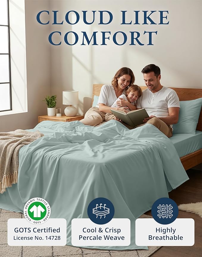 LANE LINEN Sheets for California King Size Bed- 4Pc 100% Organic Cotton Cal King Size Sheets Set, Soft Percale Sheets, Luxury Hotel Sheets, 15" Deep Pocket California King Sheet Set - French Blue