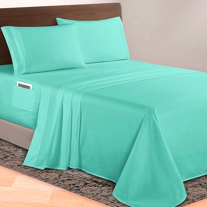 Elegant Comfort Luxurious 1500 Premium Hotel Quality Microfiber 4-Piece Sheet Set, 18-24 Inches Deep - Extra Deep Pocket Sheets - Ultra Soft 4PC Deep Pocket Sheets, Twin/Twin XL, Paradise Teal