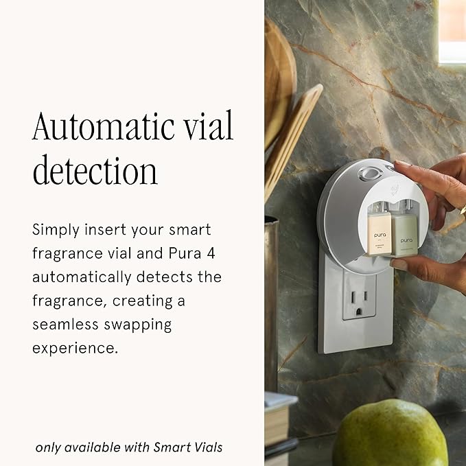 Pura Smart Home Fragrance Device Starter Set - Pura 4 - Scent Diffuser for Home - Includes Fragrance Aroma Diffuser - Square Box, Linens & Surf and Yuzu Citron Scent Refills
