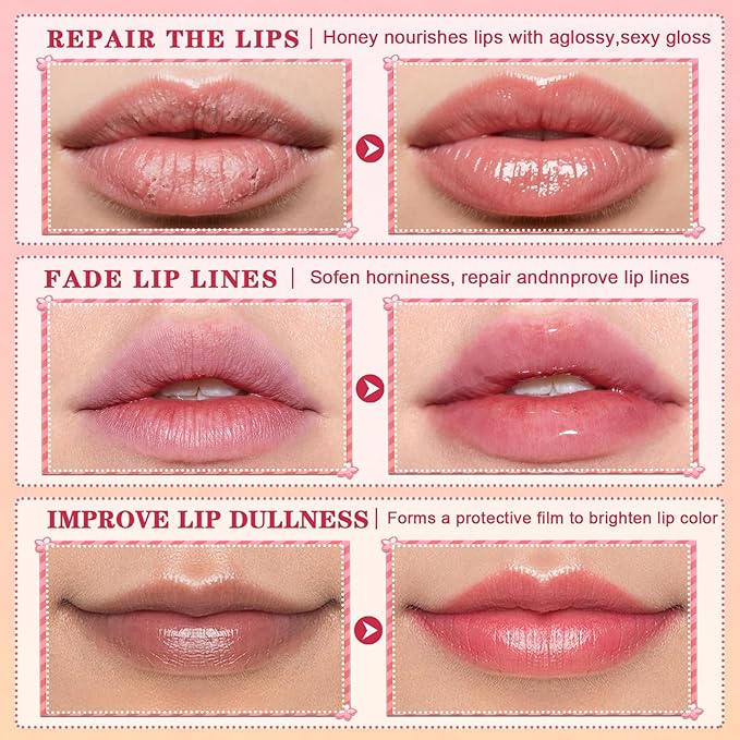4 PCS Bee Lip Balm Honey Pot Hydrating & Preventing Dry Honey Balm Lip Balm Honey, Strawberry, Collagen, Chocolate Moisturizing Lip Sleeping Mask with Sticks