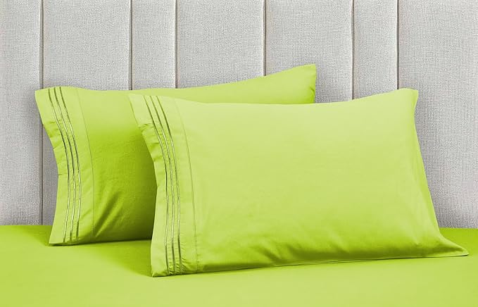 Mocassi Pillowcases 1800 Premium Hotel Quality - Easy Care, Smooth Weave, Wrinkle and Stain Resistant, Easy Slip-On, 2-Piece Set, King Pillowcase, Lime