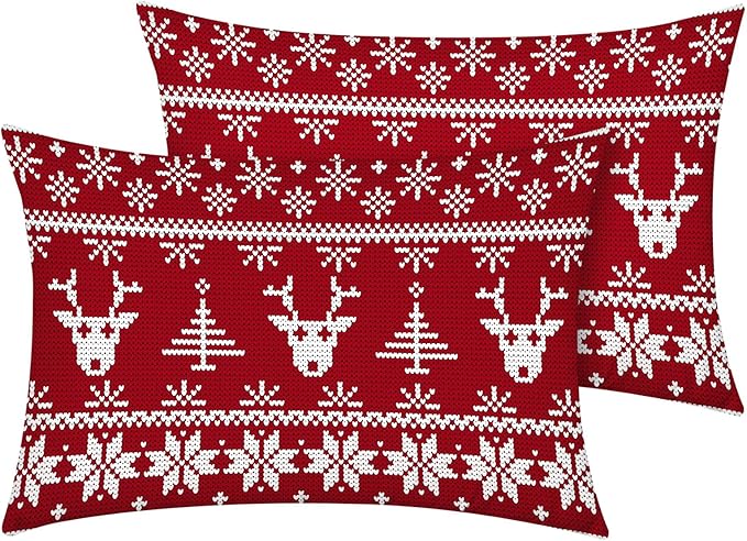 YIYEA Christmas Standard Pillow Cases Set of 2, Ultra Soft Double Brushed Microfiber Pillowcases Standard, Christmas Reindeer Bed Pillow Covers, Fade Resistant, Easy Slip-On (20"x26")