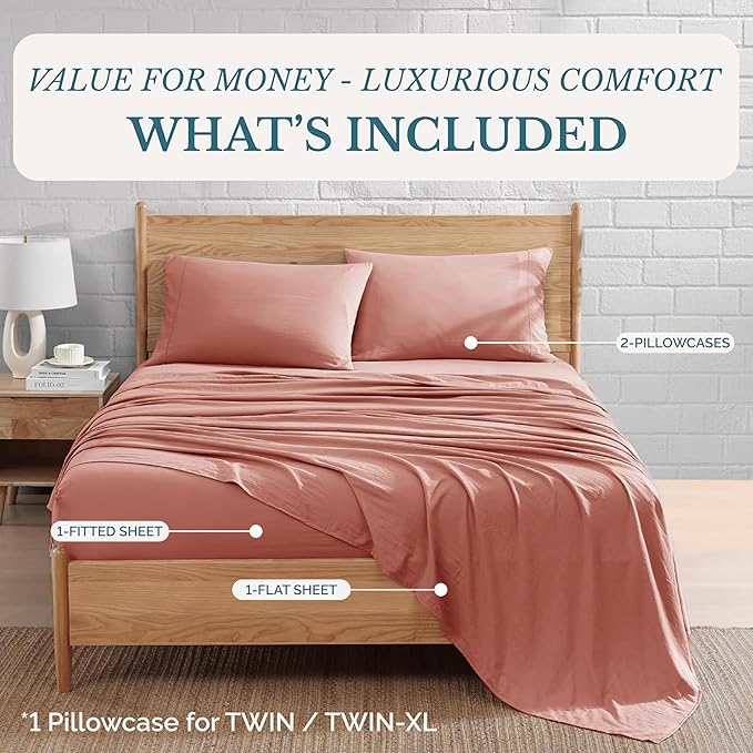 Casa Platino Bedding King Sheet Set – 4 Piece Set, Pre-Washed Ultra Soft Sheets, Deep Pocket, Cooling Bed Sheets, Brushed Microfiber, Cozy & Smooth Finish, 15" Fit for King Bed - Rose Dawn