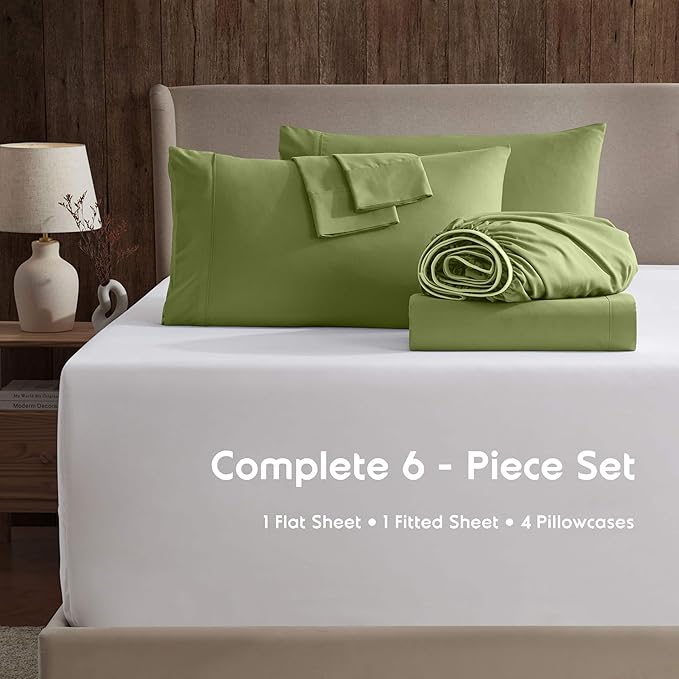 Nestl Extra Deep King Sheet Set - 6 Piece Breathable & Cooling Sheets - Hotel Luxury Bedding Set w/18-24 Inch Deep Pockets - Easy & Secure Fit - Super Soft, Wrinkle Free & Comfy - Calla Green
