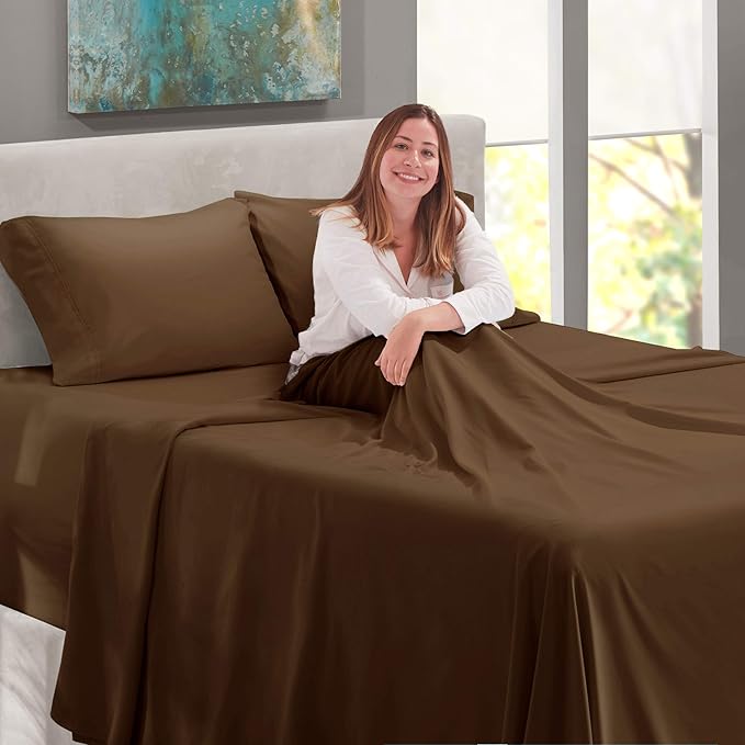 Nestl Twin Size Sheet Set, 4 Piece Extra Deep Pocket (18-24 inches), Microfiber, Hotel Luxury, Soft, Breathable, Wrinkle-Free, Easy to Care, Chocolate Brown