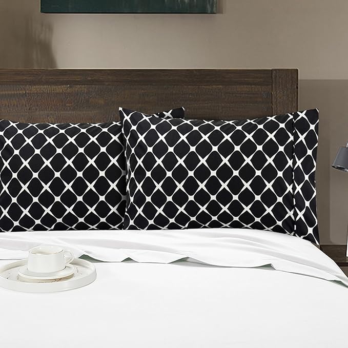 Elegant Comfort Luxury Ultra-Soft 2-Piece Pillowcase Set - 1500 Premium Hotel Quality Microfiber Double Brushed - Wrinkle Resistant, King Size, Bloomingdale Pattern Black