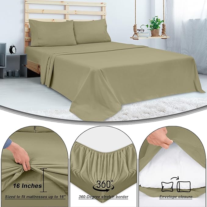 ROYALE LINENS 300 Thread Count 100% Long Staple Combed Cotton Sheet Set - 3 Piece Twin Bed Sheets - 1 Fitted, 1 Flat & Pillow case -Soft Cool & Crisp Sheet Set (Twin, Sage Green)