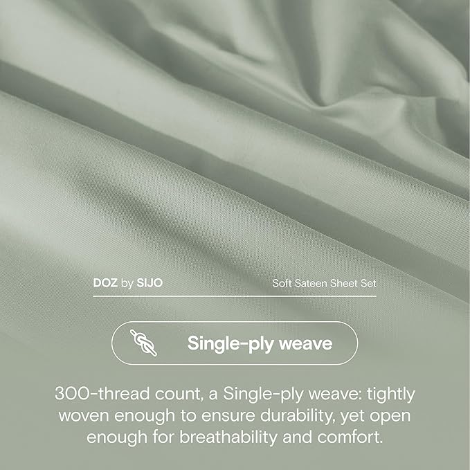 DOZ 100% Long Staple Cotton Duvet Cover Set, Soft Sateen Weave, Smooth, Breathable, Hotel Comfort, 106"x90", 8 Loops, 3pc – 2 Pillowcases 1 Duvet Cover (Sage, King/Cal King)