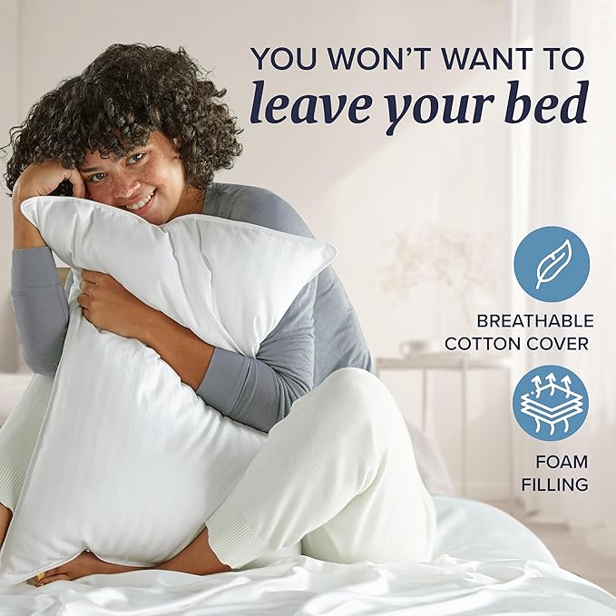 Beckham Hotel Collection Shredded Memory Foam Pillow 2-Pack Queen | Adjustable Fill Cooling Bed Pillows for Side, Back & Stomach Sleepers