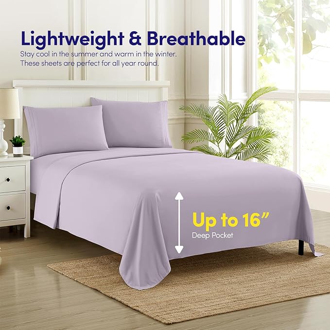 1500 Supreme Collection Full Sheet Sets Lilac - Luxury Hotel Bed Sheets and Pillowcase Set for Full Mattress - Extra Soft, Elastic Corner Straps, Deep Pocket Sheets, Full Lilac