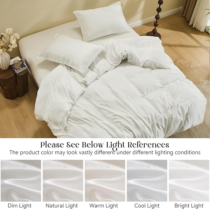 Simple&Opulence Cooling Duvet Cover Set King Size, 3 Pcs 100% Viscose Derived from Bamboo Hotel Luxury Silky Bedding Set, Breathable Soft Comforter Cover for Hot Sleeper with 2 Pillowcases(White)