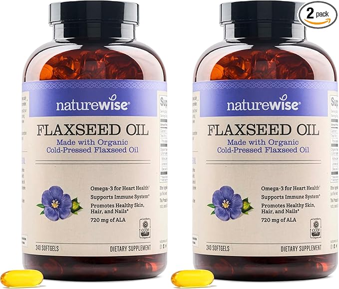 NatureWise Flaxseed Oil 1,242 mg,Fish Free Omega 3 6 9 with 720mg ALA,Dietary Supplement for Heart Health Support - Organic,Cold Pressed,Non-GMO - 240 Softgels[8-Month Supply],(Pack of 2)