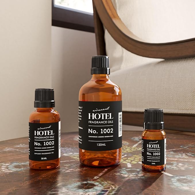AirScent Hotel Diffuser Oil No. 1002 - Lemongrass Jasmine Amber - Hotel Scent Dupe - Premium Fragrance Oil for Ultrasonic and Waterless Diffusers and Crafting - 10 mL, .34 fl oz Glass Dropper Bottle