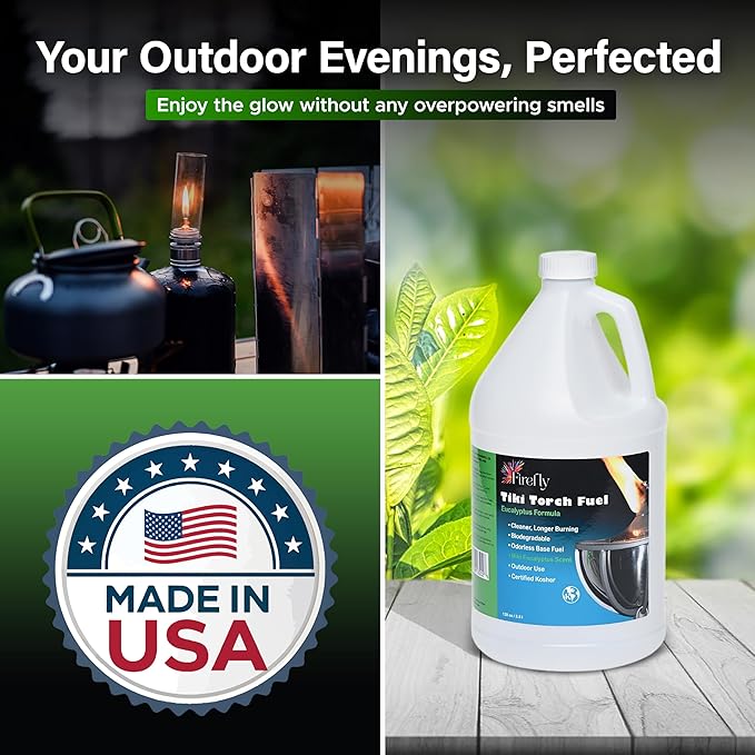 Firefly Eucalyptus Formula - Tiki Torch Fuel Lamp Oil - Clean Burning, Low Smoke, Outdoor Use, 1 Gallon