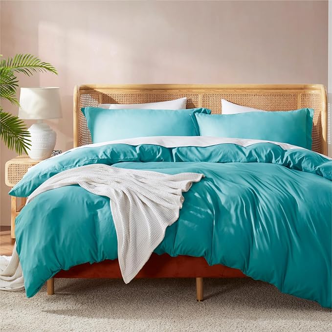 Nestl Twin Duvet Cover Set with Comforter Insert - Teal 3 Piece 68x90 Duvet Cover & 1 Pillow Sham with White Quilted Down Alternative Comforter, Ultra Soft, All Season