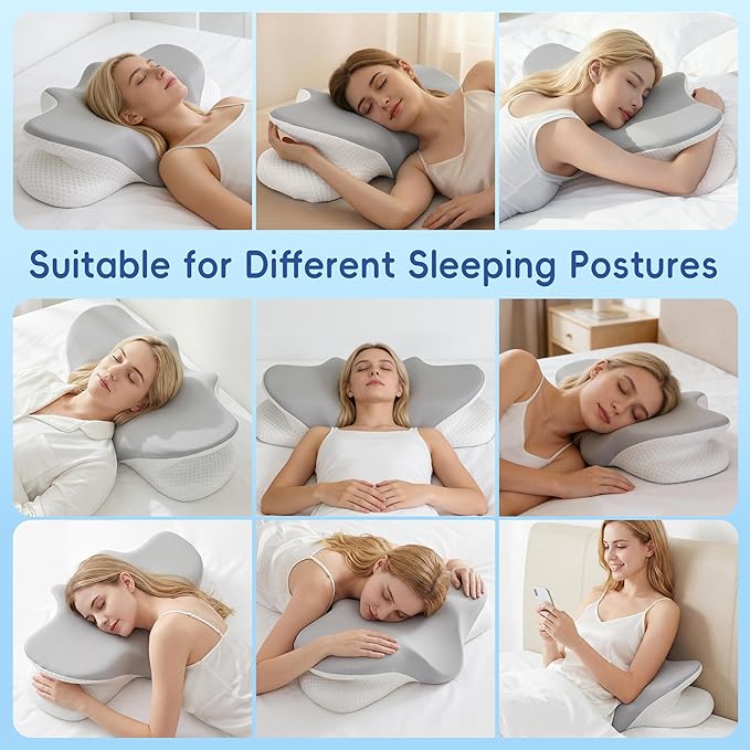Cervical Neck Pillow for Pain Relief, Ergonomic Contour Pillow for Sleeping, 2 Heights Cooling Pillow for Neck and Shoulder Support, Memory Foam Orthopedic Pillow for Side Back Stomach Sleepers