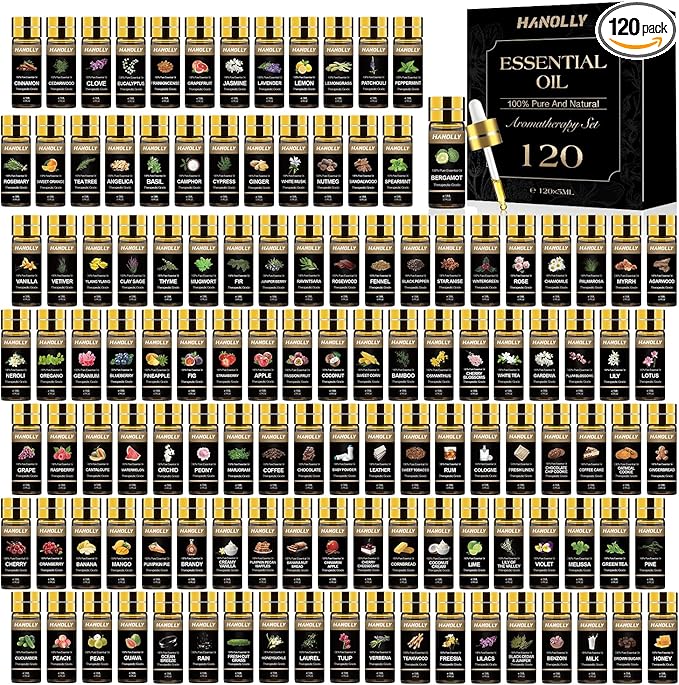 Essential Oils Set -120 Pcs Aromatherapy Essential Oil Kit for Diffuser, Humidifier, Massage, Skin Care, Candle Making - Fruity, Floral, Bakery, Mens, Woody & Herbal Essential Oil Gift Set