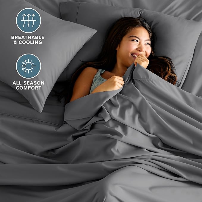 Bare Home Hotel Luxury Full Sheet Set, Extra Soft - 6 Piece Set - Deep Pockets - Easy Fit - Cooling & Breathable - Wrinkle, Fade, Stain Resistant - Includes 4 Pillowcases (Full, Grey)