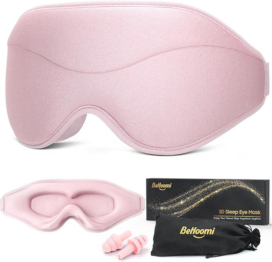 BeHoomi Sleep Mask, Premium Eye Mask for Sleeping, Total Blackout, Super Soft Comfort, Adjustable Fit, Upgraded 3D Ergonomic Designed Sleeping Mask for Home, Office, Travel, Meditation, Yoga, Pink
