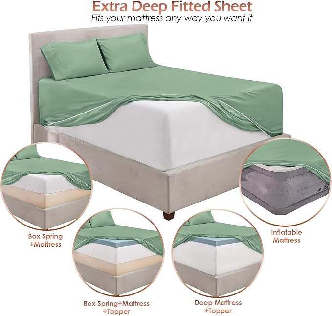 Nestl Twin XL Size Sheet Set, 4 Piece Extra Deep Pocket (18-24 inches), Microfiber, Hotel Luxury, Soft, Breathable, Wrinkle-Free, Easy to Care, Sage Green New
