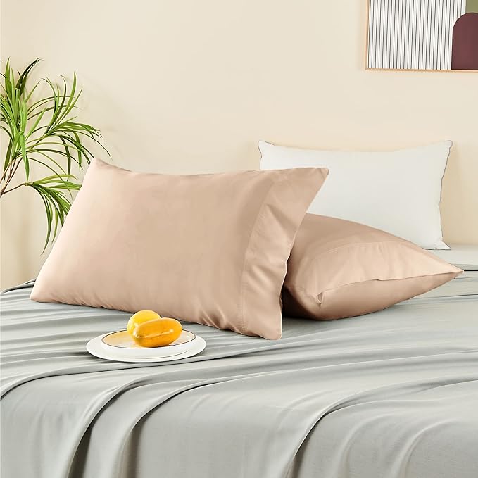 BEDELITE Pillow Cases Queen Size Set of 2, Rayon Derived from Bamboo, Cooling Pillow Cases for Hot Sleepers & Night Sweats, Breathable and Silky Soft Envelope Pillowcases(Taupe, 20"x30")