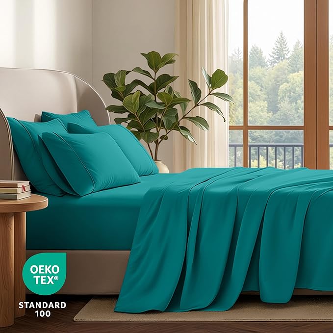 Bare Home Hotel Luxury Full Sheet Set, Extra Soft - 6 Piece Set - Deep Pockets - Easy Fit - Cooling & Breathable - Wrinkle, Fade, Stain Resistant - Includes 4 Pillowcases (Full, Emerald)