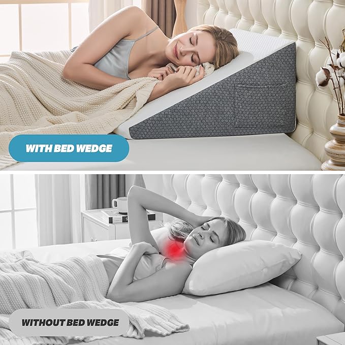 7.5 Inch Wedge Pillow for Sleeping - Bed Wedge for Headboard Triangle Pillow, Memory Foam Wedges for Acid Reflux, GERD, Snoring, Post Surgery Back Pain Relief, Leg Elevation, Washable Cover