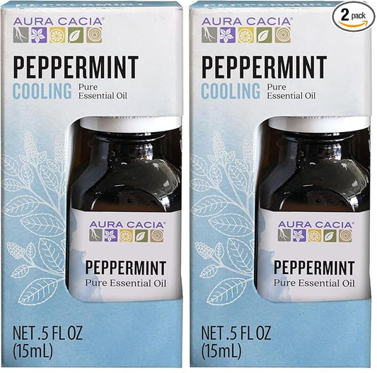 Aura Cacia 100% Pure Peppermint Essential Oil | GC/MS Tested for Purity | 15 ml (0.5 fl. oz.) in Box | Mentha piperita (Pack of 2)