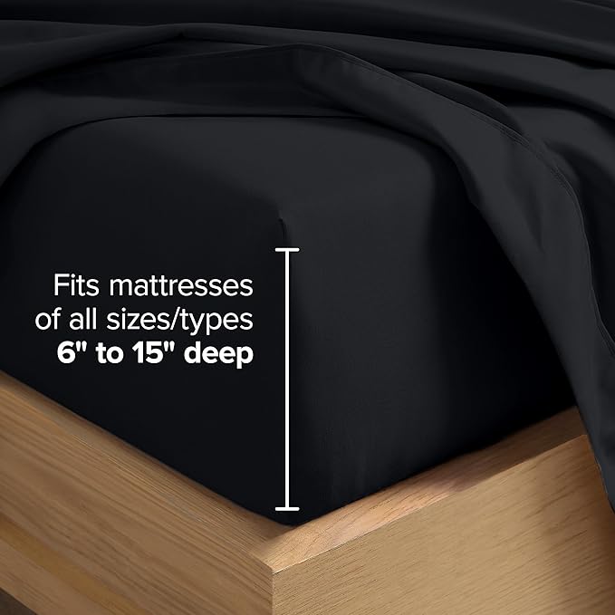 Bare Home Hotel Luxury Full Sheet Set, Extra Soft - 6 Piece Set - Deep Pockets - Easy Fit - Cooling & Breathable - Wrinkle, Fade, Stain Resistant - Includes 4 Pillowcases (Full, Black)