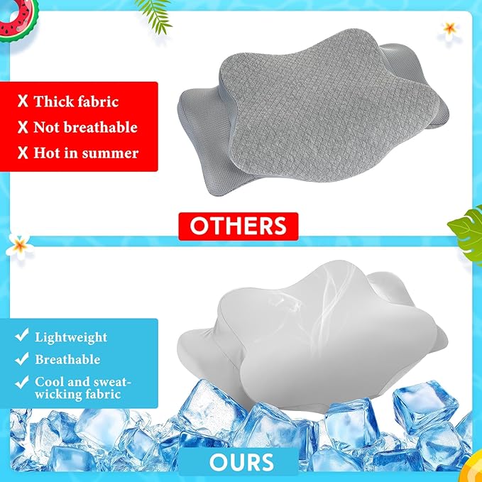 Hahafelt Cooling Cervical Pillowcase Cover with Envelope Closure (Only Pillow Case) Ergonomic Neck Pillowcase Smooth Soft Cool Pillow Cover for Side Back Stomach Sleepers(Gray,Queen Size)