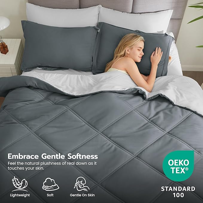 Joiedomi King Size Comforter Set with Sheets Dark Grey, 7 Pieces King Bedding Set with 1 Down Alternative Comforter, 1 Flat Sheet, 1 Fitted Sheet, 2 Pillowcases and 2 Pillow Shams, Bed in a Bag