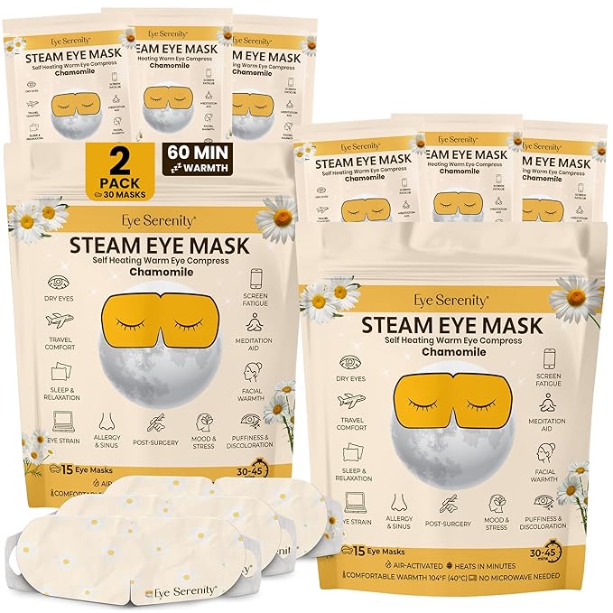 Lure Essentials Steam Eye Mask, Heated Eye Mask, Self Heating Warm Compress for Dry Eyes, Fast Relief for Stye, Puffy Sensitive Eyes, Moist Heat, Relaxation Gifts for Women and Men - Chamomile