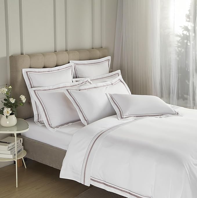 White Pillow Shams Queen Size Set of 2, 100% Cotton 400TC Sateen Luxury Hotel Pillow Cases, Pipping Oxford Pillowcases with Envelope Closure for Bedding Linen, 20x30 Inches