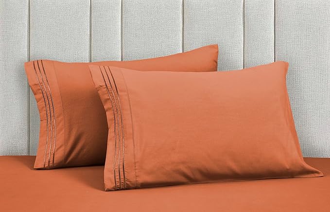 Mocassi Pillowcases 1800 Premium Hotel Quality - Easy Care, Smooth Weave, Wrinkle and Stain Resistant, Easy Slip-On, 2-Piece Set, Standard/Queen Pillowcase, Coral