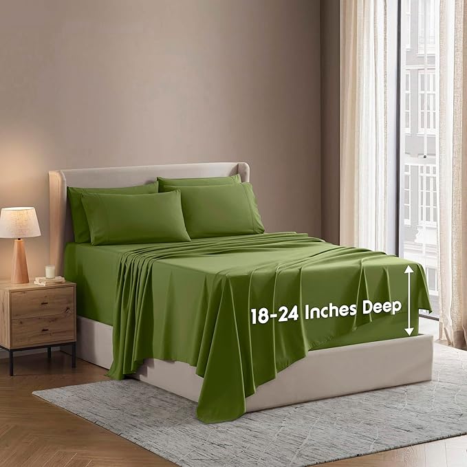 Nestl Extra Deep Twin XL Sheet Set - 4 Piece Breathable & Cooling Sheets - Hotel Luxury Bedding Set w/18-24 Inch Deep Pockets - Easy & Secure Fit - Super Soft, Wrinkle Free & Comfy - Calla Green