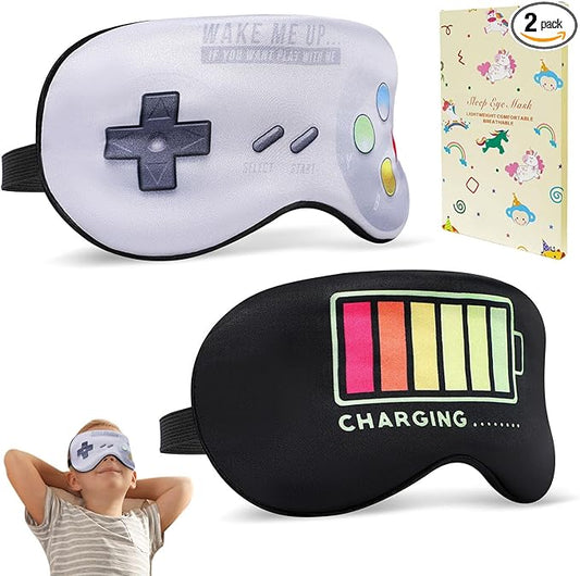 2 Pcs Sleep Mask for Kids Boys, Silk Eye Covers for Sleeping, Adjustable Strap & Light Blocking Design, Adult Children's Bedtime Blindfold for Travel and Home Use with Gift Box