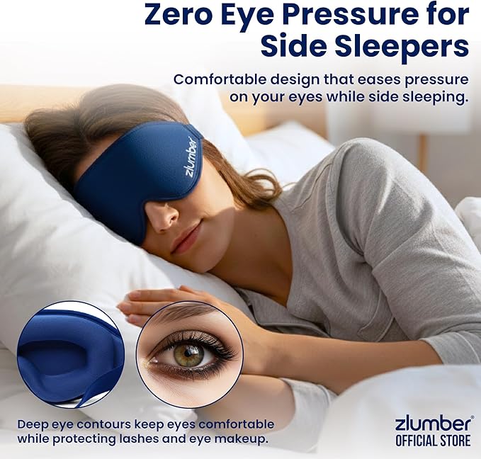 Zlumber Premium Eye Sleep Mask for Men & Women - 100% Blackout 3D Contoured Night Eye Mask for Sleeping, Travel Eye Mask & Side Sleeper Mask, Zero Eye Pressure, Adjustable