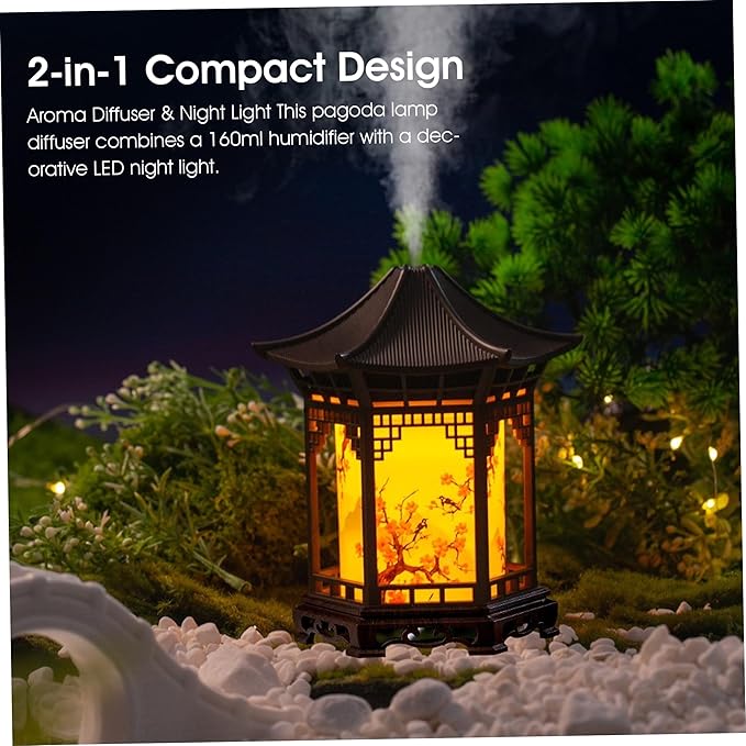 Essential Oil Diffusers, Chinese Lantern Essential Oil Diffuser & Night Light - 160ml 2-in-1 Humidifier With Dual Color Temperatures & Adjustable Mist Modes, Brown, Diffusers, Aroma Diff