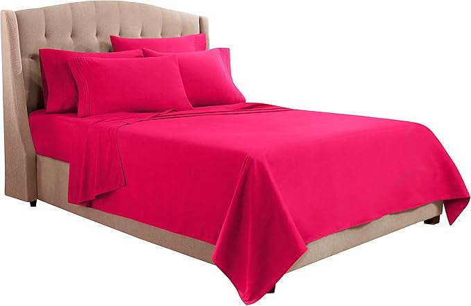 Clara Clark Twin XL Sheets, 5 Piece Set - Hotel Luxury Bed Sheets, Super Soft Bedding Set, Twin XL Size, Hot Pink