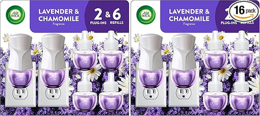 Air Wick Plug in Scented Oil Starter Kit,2 Warmers + 6 Refills,Lavender & Chamomile,Eco Friendly,Essential Oils,Air Freshener,(Pack of 2)