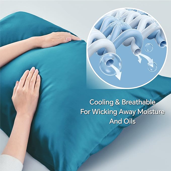 BEDELITE Pillow Cases Standard Size Set of 2, Rayon Derived from Bamboo, Cooling Pillow Cases for Hot Sleepers & Night Sweats, Breathable Silky Soft Envelope Pillowcases(Teal, 20"x26")