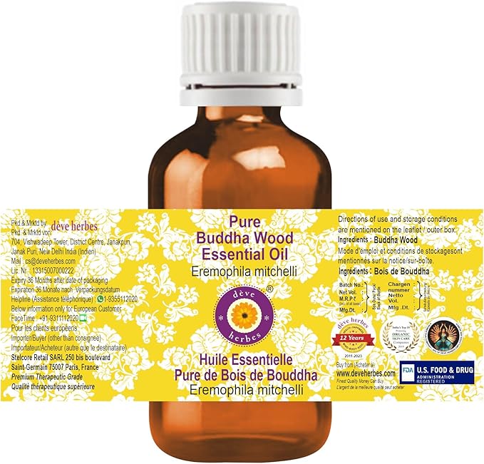 Deve Herbes Pure Buddha Wood Essential Oil (Eremophila mitchelli) Steam Distilled 50ml (1.69 oz)