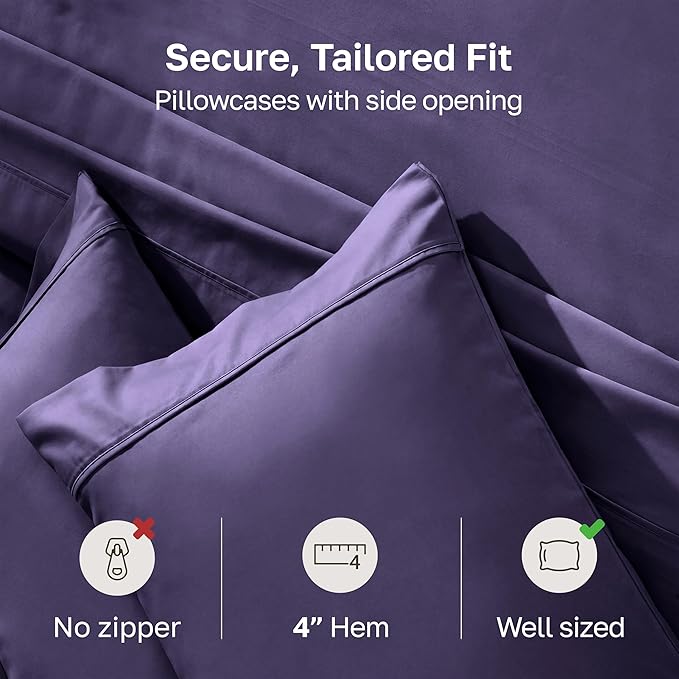 California Design Den Standard Queen Size Pillowcase Set - 400 Thread Count, 100% Cotton Sateen, Set of 2 Pillow Covers, Soft and Breathable - Dark Purple