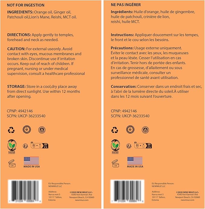 Focus Roll On Essential Oil Concentration Memory Attention Orange Ginger Patchouli Functional Aromatherapy Stick Self Care Study Gift Stocking Stuffer