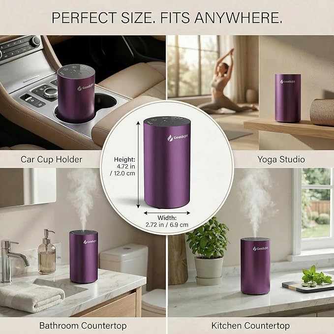 GentleJet LiteMist Waterless Nebulizing Essential Oil Diffuser – Cold Air Aromatherapy, USB-C Cordless 2000mAh Battery, Aluminum Portable for Home Office Car, 20ml