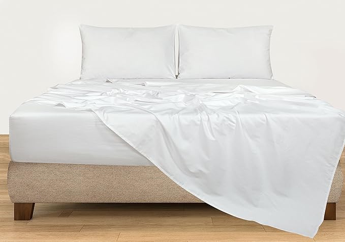 Royale Linens 300 Thread Count 100% Long Staple Combed Cotton Stripe Sheet Set - 4 Piece Queen Bed Sheets - 1 Fitted, 1 Flat & 2 Pillow cases - Soft Cool & Crisp Sheet Set (Queen, Narrow Stripe White)