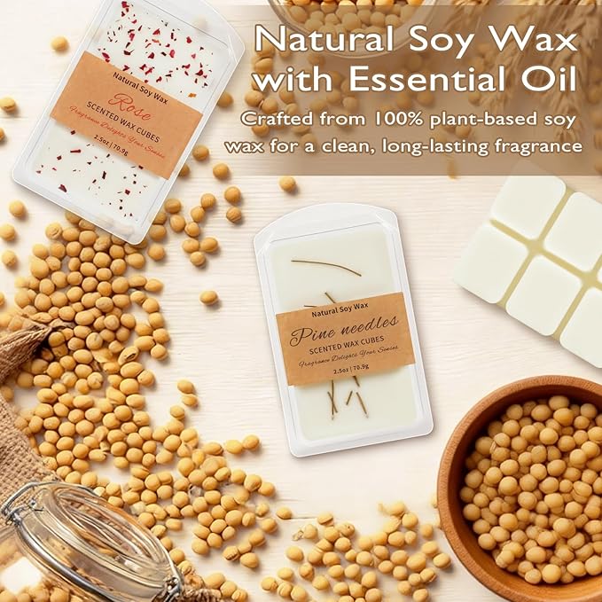 SCENTORINI Wax Melts, 6 Pack Scented Wax Cubes, Soy Wax Melts Tarts with Natural Dried Flower & Highly Scented Essential Oil, Candle Wax for Warmer Gift Set for Home Fragrance