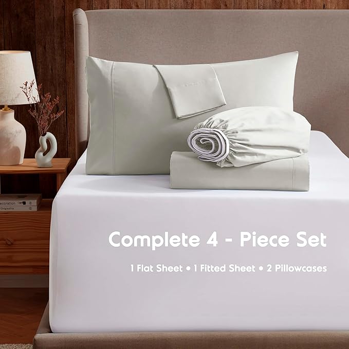 Nestl Extra Deep Twin Sheet Set - 4 Piece Breathable & Cooling Sheets - Hotel Luxury Bedding Set w/18-24 Inch Deep Pockets - Easy & Secure Fit - Super Soft, Wrinkle Free & Comfy - Off White